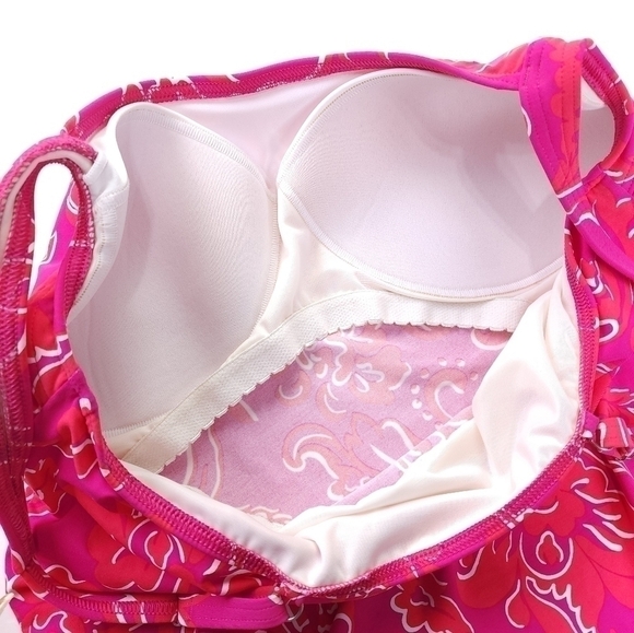 New Lands End Pink Red Swim Tank Top Sz 12 - Picture 7 of 9